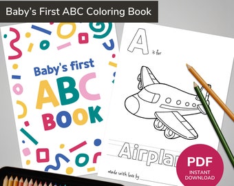 Baby&#39;s First ABC Book, Baby Shower Activity, Alphabet Coloring Pages, Alphabet sheet Printable, ABC Book Printable, Coloring Baby Book