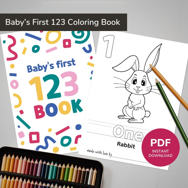 Baby's First 123 Book, Baby Shower Activity, Numbers Coloring Pages, Baby Number sheet Printable, Numbers Book Printable Coloring Baby Book