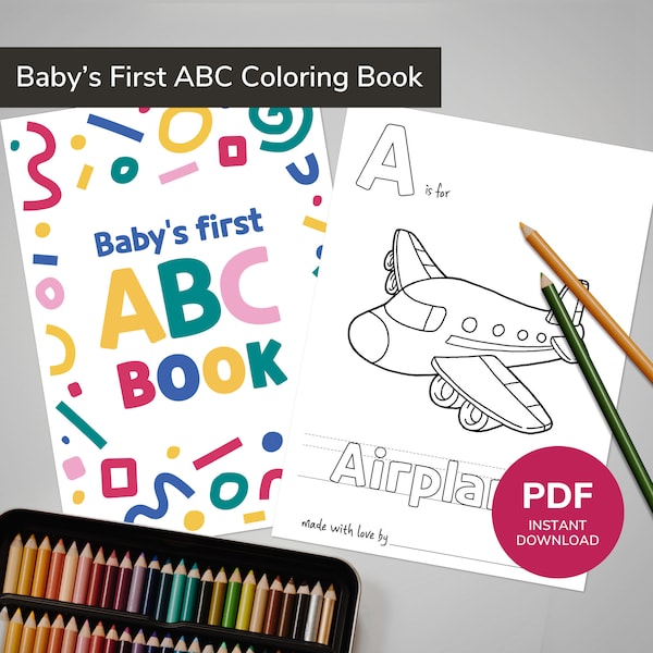 Baby's First ABC Book, Baby Shower Activity, Alphabet Coloring Pages, Alphabet sheet Printable, ABC Book Printable, Coloring Baby Book