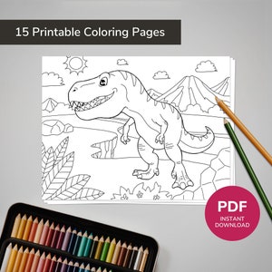 15 Dinosaurs Coloring Book, Printable Art for Kid and Teens - INSTANT DOWNLOAD