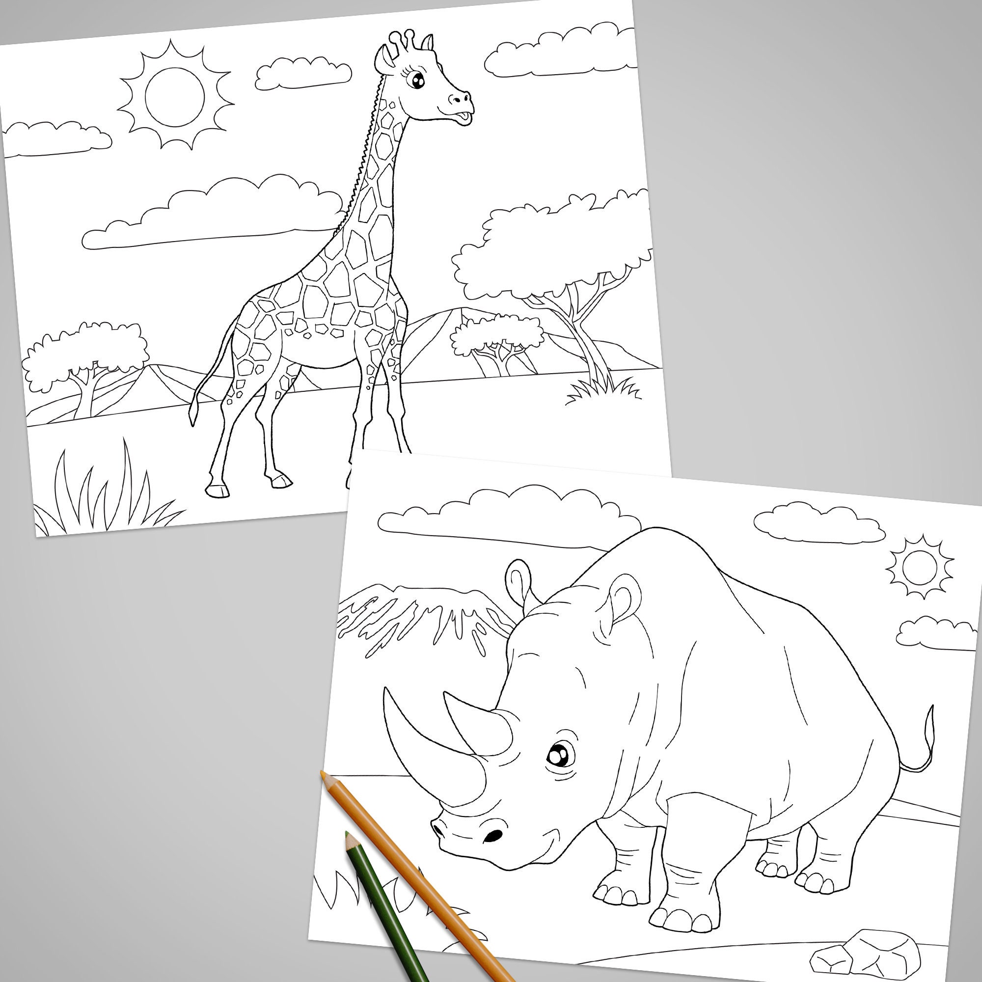 15 Animals Coloring Book, African Animal Coloring Pages, Printable Art