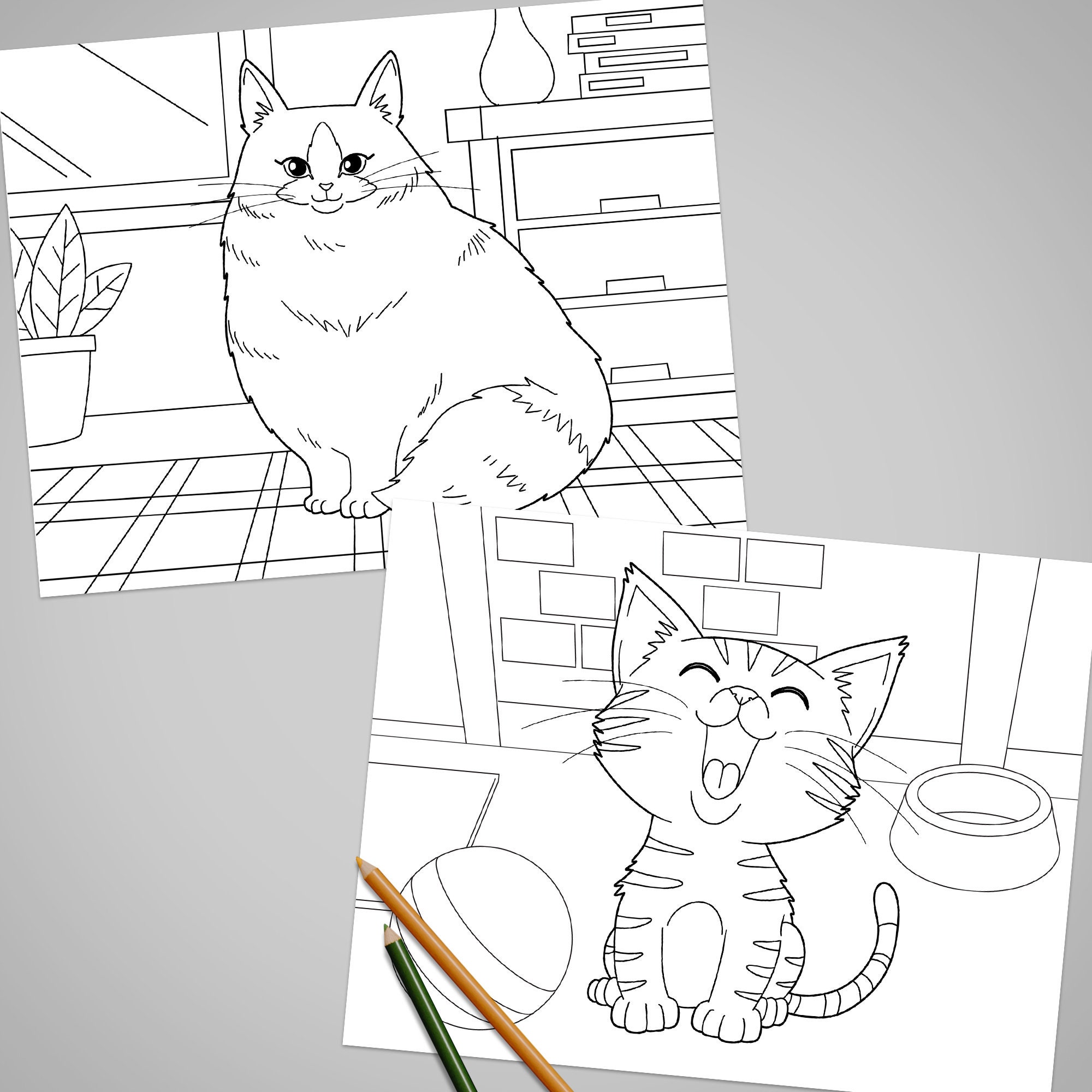 15 Cats Coloring Book, Kittens Coloring Pages, Printable Art for Kids