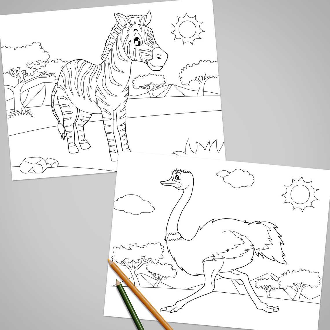 15 Animals Coloring Book, African Animal Coloring Pages, Printable Art