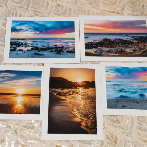 Coastal Photography, Set of 5 4x6 Photos Mounted on 5x7 Blank Greeting Cards, Photo cards, Frameable, Carmel, Avila Beach, Sunset, Sunrise