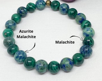 Pain Relief Bracelet Malachite & Azurite y Natural Stone 8mm – Healing Crystal Bracelet for Pain, Energy y Well-Being
