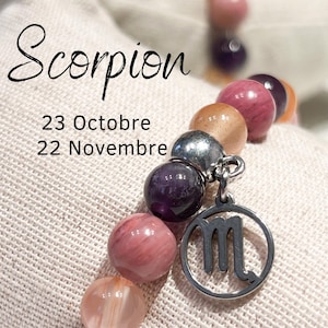 Bracciale Scorpione, segno zodiacale, pietra naturale, corniola, ametista, rodocrosite, zodiaco Scorpione, litoterapia Scorpione