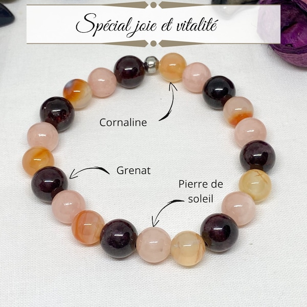 Vitality bracelet, Sunstone, Garnet, Carnelian, joie de vivre bracelet, precious stone, 8mm bead bracelet, healing stone