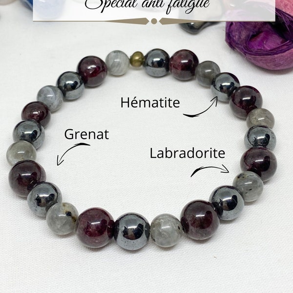 Bracelet contre la fatigue, Grenat, hématite, labradorite, pierre de guérison, pierre naturelle en 8mm, cadeau saint valentin, personnalisé