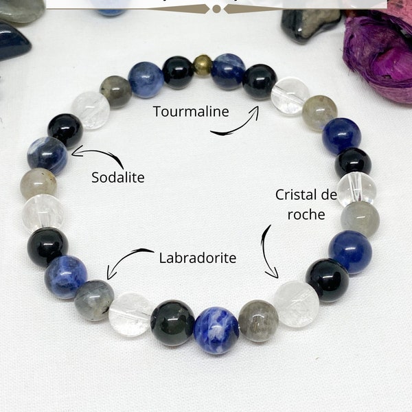 Bracelet dépression en Tourmaline, Cristal de roche, Sodalite, hématite, Labradorite, bracelet anxiété, pierre de guérison, bracelet perle