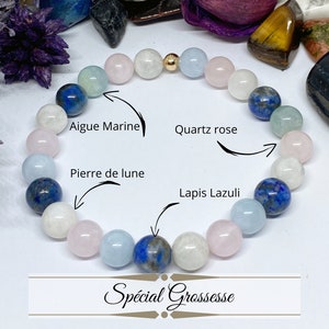 Pregnancy bracelet, Pink quartz, Moonstone, Aquamarine, Lapis lazuli, Pregnant woman, natural stone bracelet, pearl bracelet