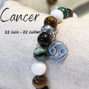 Specjalna bransoletka z rakiem, kamień księżycowy, rubinowy zoizyt, oko tygrysa, znak zodiaku, znak zodiaku, prezent urodzinowy, perła 8 mm