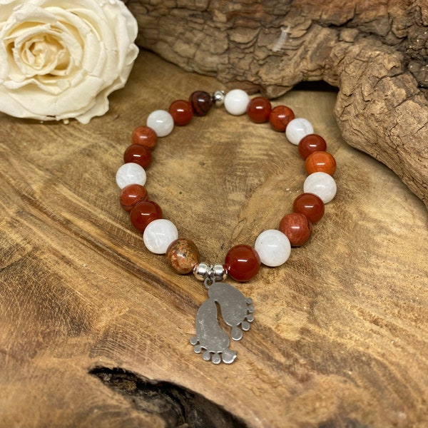 Natural stone bracelet, moonstone, carnelian, red jasper, special fertility, PMA, IVF, lithotherapy jewelry, women's gift