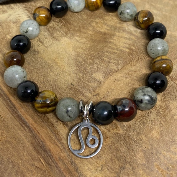 Natural stones bracelet, Tiger eye, Black Obsidian, Labradorite, Pisces astrology bracelet, Sagittarius sign bracelet, Zodiac sign