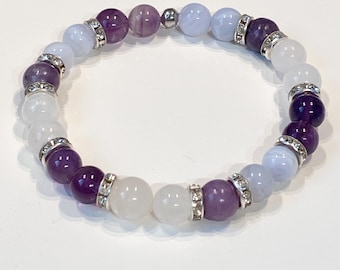 Bracelet for Hot Flashes, Menopause, Amethyst, Chalcedony, Moonstone, Lepidolite, Healing, Mother's Day Gift
