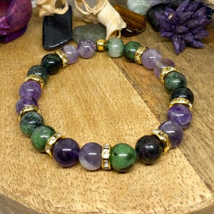 Zoisit Rubin Armband, Amethyst, echter Stein, Heilungsarmband, elastisches Armband, Kristallarmband, Valentinstag Geschenk
