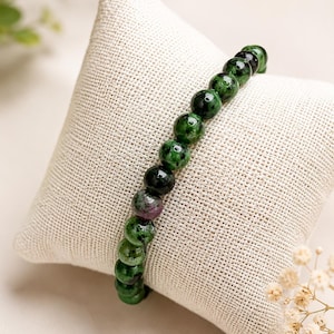 Bracelet Rubis Zoïsite 6mm, Bracelet Pierre Naturelle, Bijou Lithothérapie, Chakra du Cœur, Énergie Positive