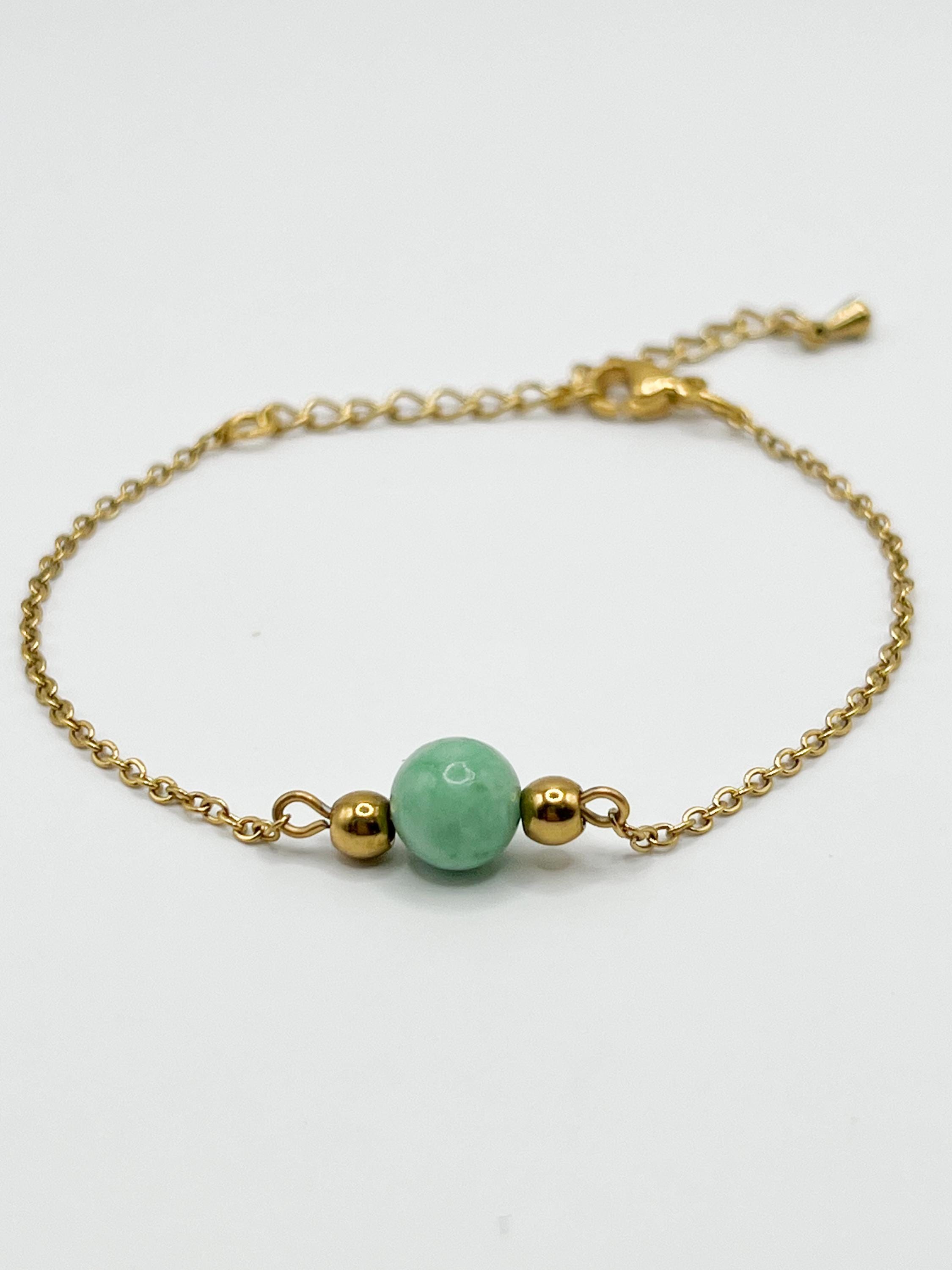 8mmエメラルドブレスレット（女性用）- 5月の誕生石 - ステンレス