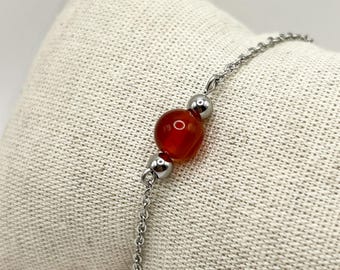 carnelian bracelet, minimalist jewelry, birthstone, simple bracelet, gemstone bracelet, raw crystal, dainty bracelet, 8mm