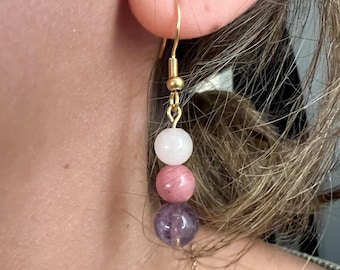 Astro Stier Ohrringe Silberfarbener Edelstahl Naturstein, Sternzeichen Schmuck Damen, Personalisiertes Astrologisches Geschenk,