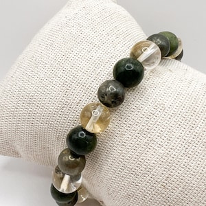 Natural Stone Lucky Bracelet – Luck & Protection – Citrine, Jade, Pyrite – Gift for Her, Crystal Healing Jewelry 8mm