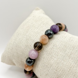 Bracelet dépression en lépidolite, quartz fumé, pierre de soleil , hématite, bracelet anxiété, pierre de guérison, bracelet anti-stress