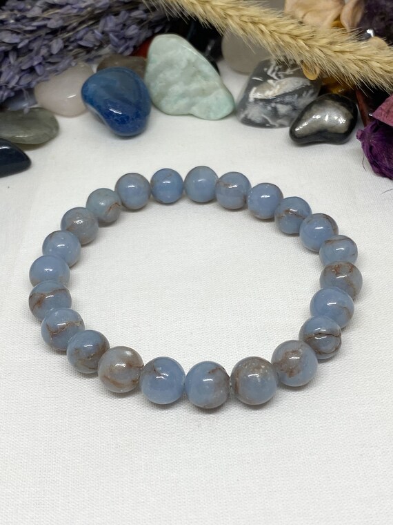 Bracelet Perles Agate Océan Bleu 8mm - Véritable Agate - Lithothérapie - Neuf Avec étiquettes