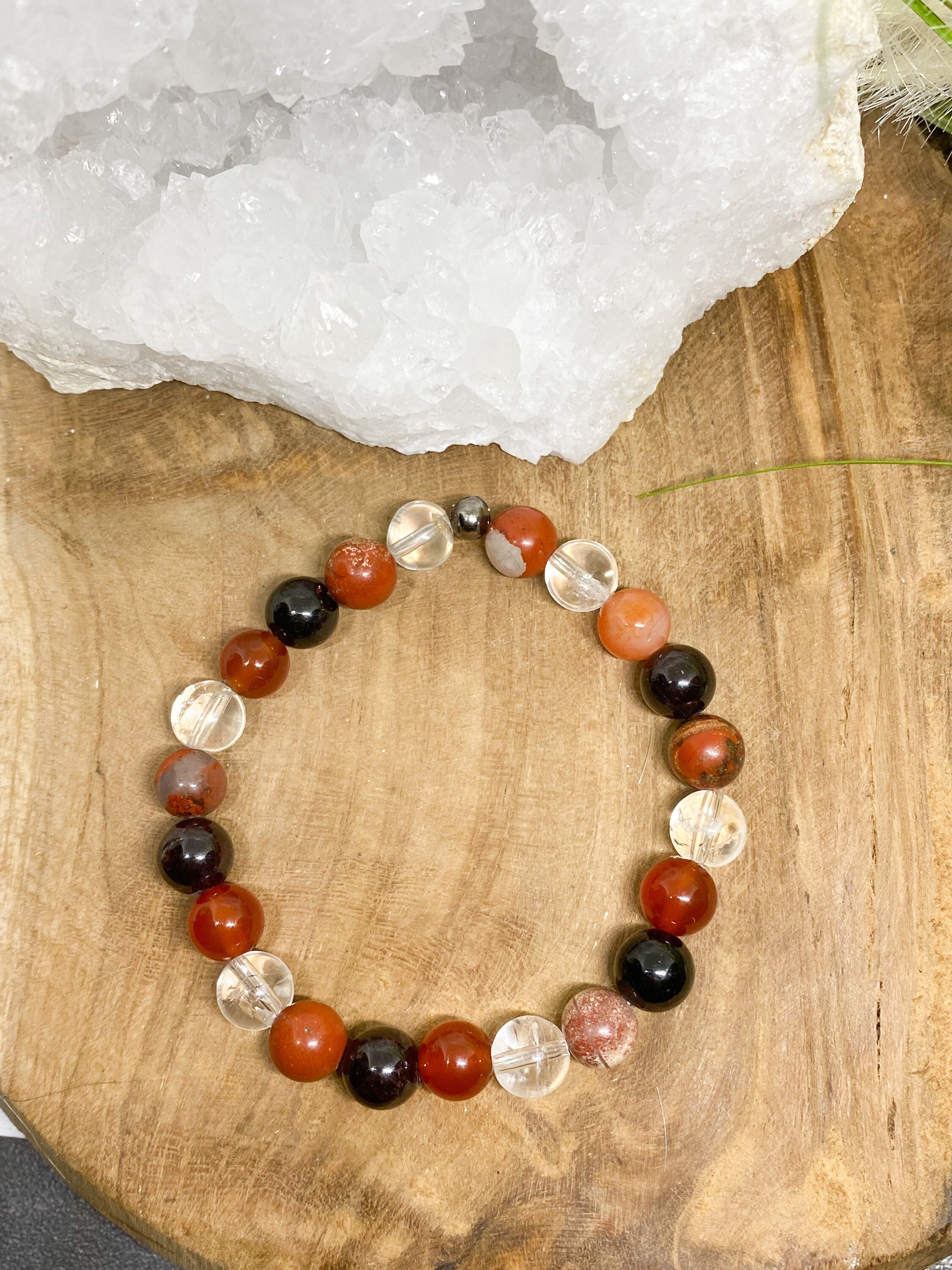 Bracelet Pierres Naturelles Flamme Intérieure - Jaspe, Citrine, Cornaline, Grenat Pour Vitalité Et Libido