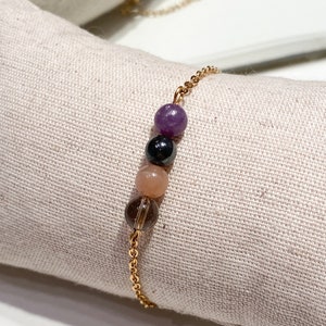 Anti-stress bracelet, lepidolite, smoky quartz, sunstone, hematite, gold stainless steel, healing stone, against depression