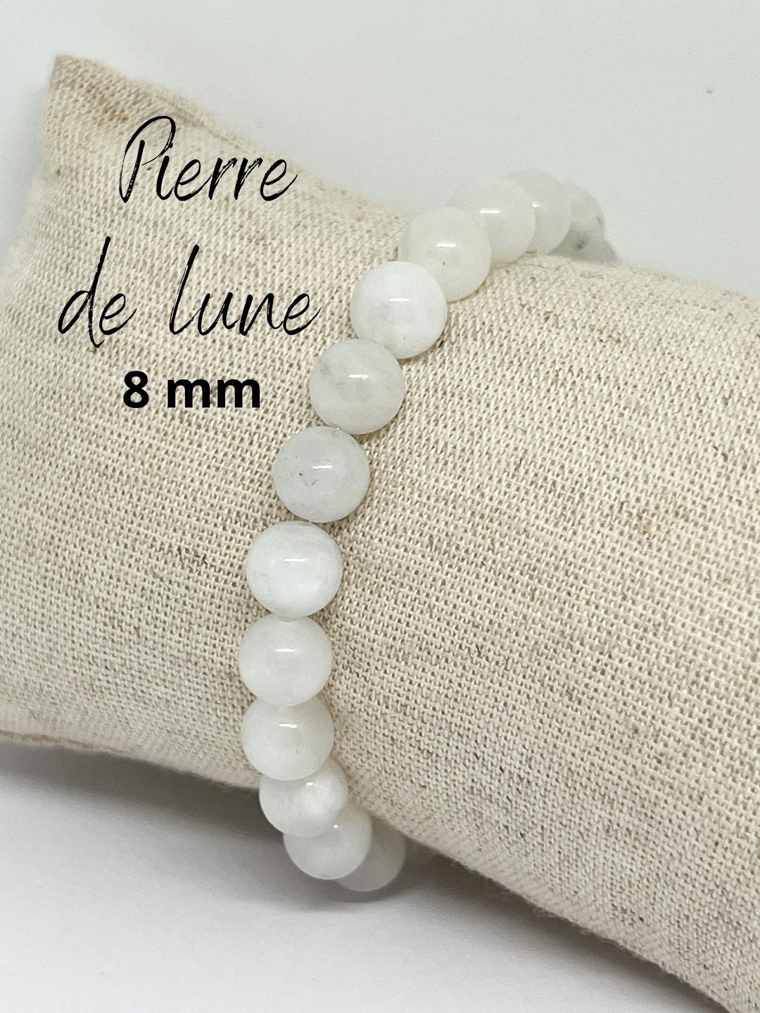 Bracciale Felicidade In Pietra Di Luna Naturale 8 Mm - Gioiello Per Litoterapia, Amore E Intuizione, Regalo Benessere Donna, Taglia Unica