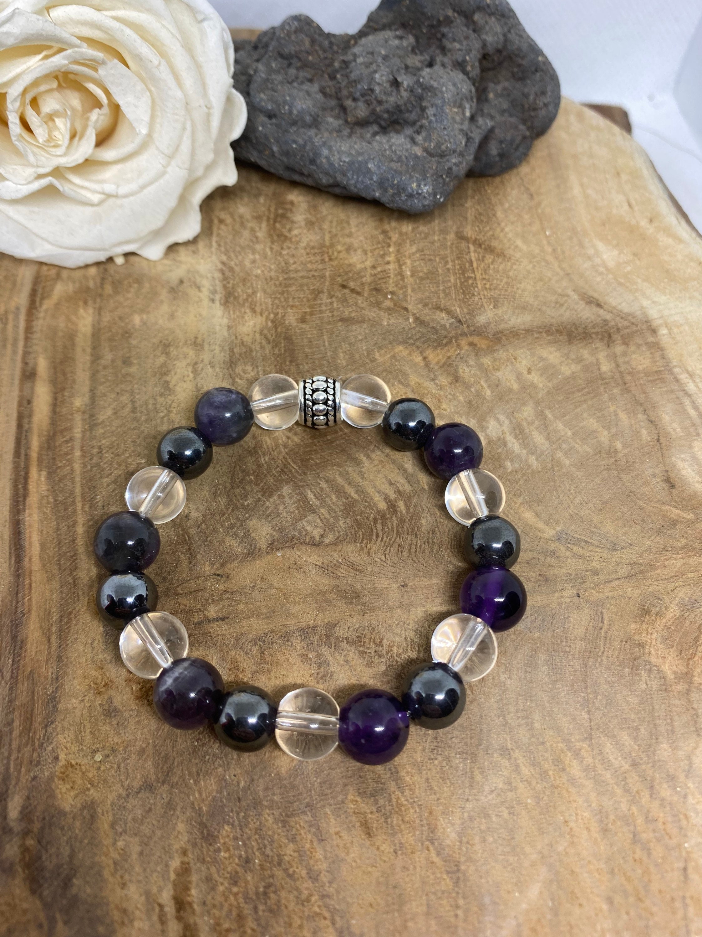 Bracelet En Améthyste Pierres Semi-précieuses - Trois Tailles Ajustables - Neuf Avec Pochette Cadeau