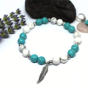 Natural stones bracelet, howlite, turquoise, lithotherapy bracelet, yoga jewelry, gift for Christmas, made in France, Personalized