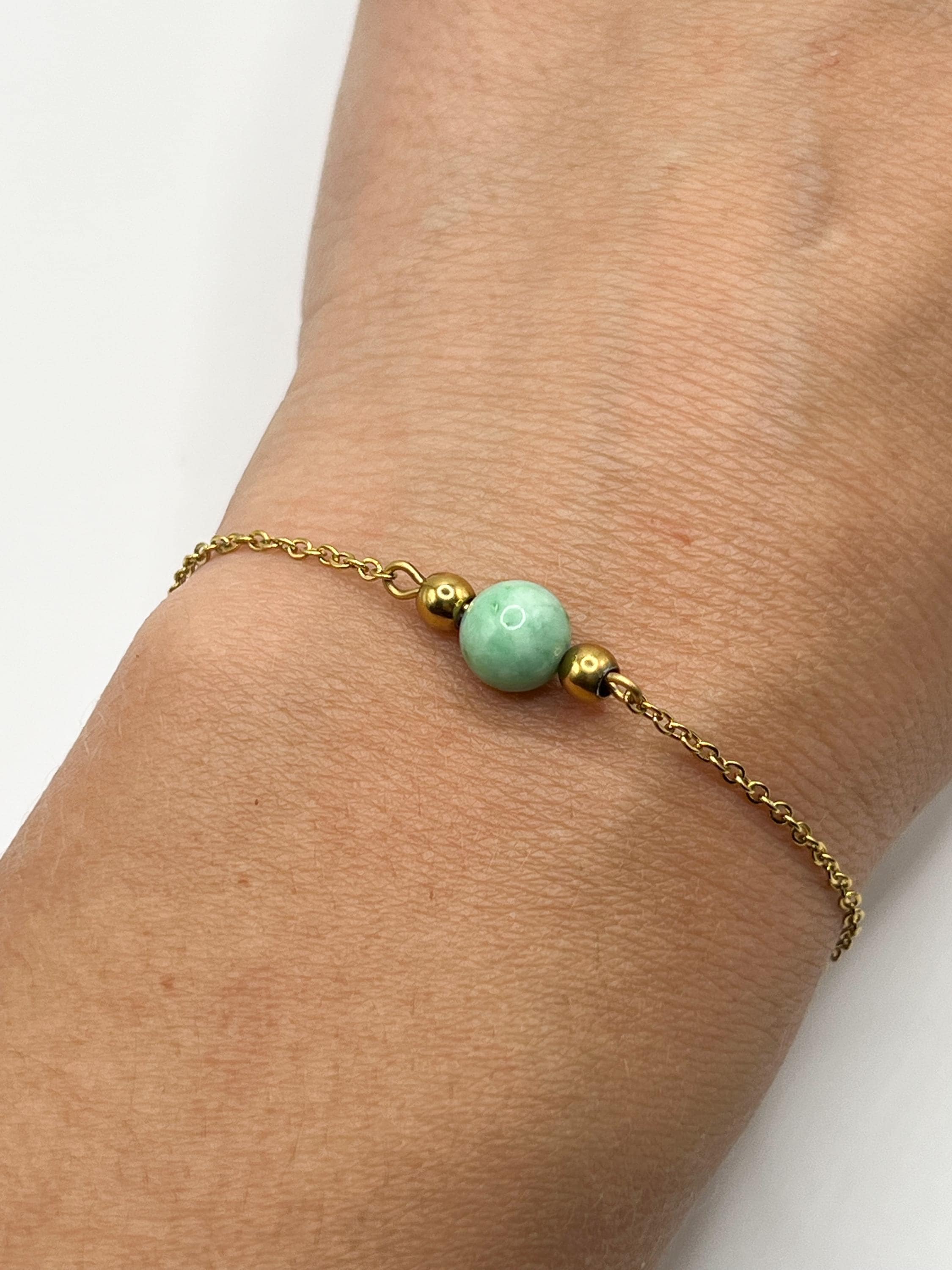 8mmエメラルドブレスレット（女性用）- 5月の誕生石 - ステンレス