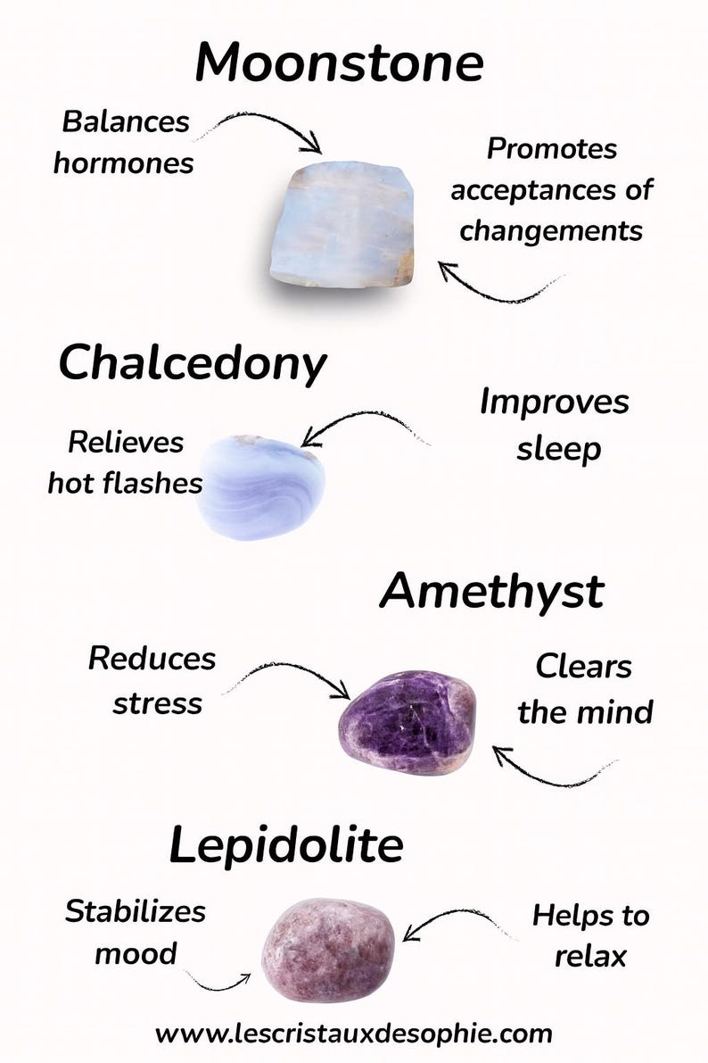 Menopause bracelet, Amethyst, Chalcedony, Moonstone, Lepidolite, hot flash, healing crystals, valentines day gift image 5