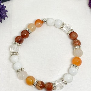 Fertility bracelet, moonstone, carnelian, red jasper, rock crystal, IVF jewelry, PMA, fertility lithotherapy, 8mm pearl, in vitro image 4