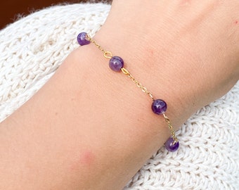 Amethyst natural stone bracelet, gold stainless steel jewelry, handmade and personalized, semi precious stone, birthday gift