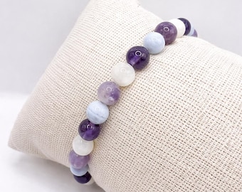 Menopause bracelet, Amethyst, Chalcedony, Moonstone, Lepidolite, hot flash, healing crystals, valentines day gift