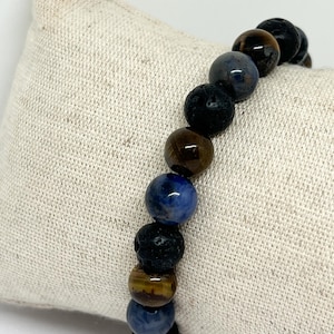 Bracelet for Men, natural stones, Tiger&#39;s eye, Sodalite, lava stone, semi precious stone, pearl, lithotherapy