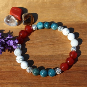 Natural stone bracelet, Carnelian, Apatite , Howlite, Strass, special diet bracelet, weight loss, lithotherapy jewelry, pearl