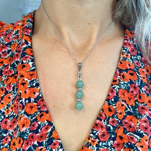 Aventurine necklace, Natural stones, lithotherapy jewelry, Stainless steel, Semi precious stone, Silver, Gift for women