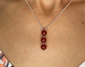 Carnelian necklace, Natural stones, lithotherapy jewelry, Stainless steel, Semi precious stone, Silver, Gift for women