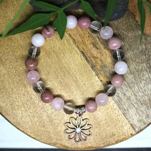 Bracelet en perle, Pierres naturelles, Quartz rose, Rhodochrosite, Cristal de roche, Bijoux féminin , Bracelet douceur, lithothérapie, perle image 6