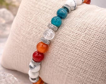 Pulsera adelgazante: pulsera para adelgazar hecha de piedras naturales, cristal de roca apatita y howlita, pulsera adelgazante para mujer.