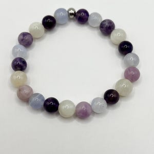 Menopause bracelet, Amethyst, Chalcedony, Moonstone, Lepidolite, hot flash, healing crystals, valentines day gift image 3