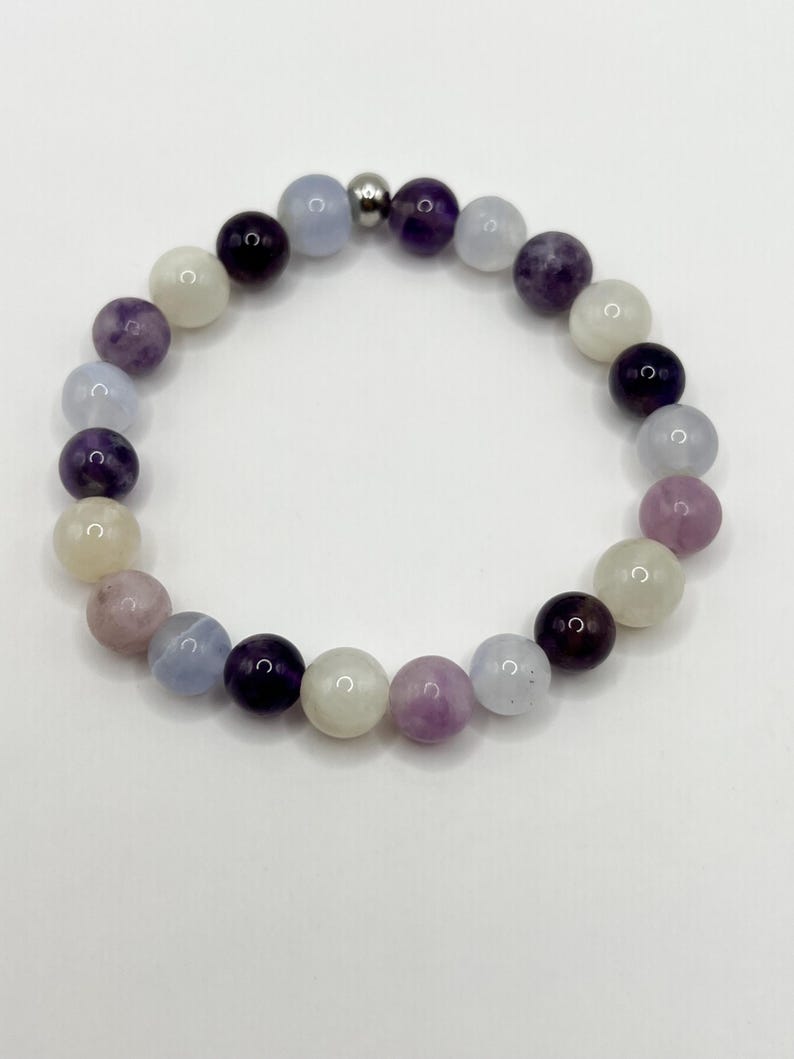 Menopause bracelet, Amethyst, Chalcedony, Moonstone, Lepidolite, hot flash, healing crystals, valentines day gift image 3