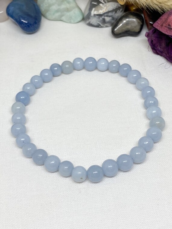 Bracelet Perles Angélite Mauve 6mm - Pierre Naturelle, Fait Main, Taille Sur Mesure - Femme