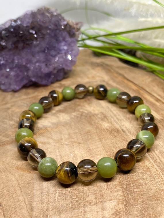 【AEKKI】Green Mellow Eclipse Natural Stone Bracelet Natural Stone Bracelet, Green Jade, Tiger's Eye, Smoky