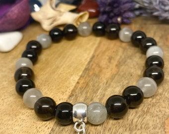 Capricorn bracelet, smoky quartz, black obsidian, gray moonstone, Capricorn astrology bracelet, natural stone, Christmas gift