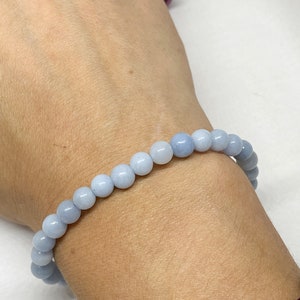 Genuine Angelite bracelet, 6mm pearl, natural stones, lithotherapy jewelry, wellness bracelet, blue semi precious stone,