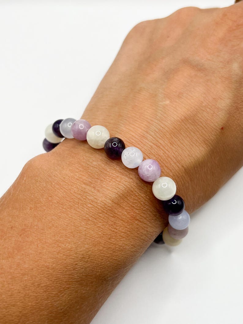 Menopause bracelet, Amethyst, Chalcedony, Moonstone, Lepidolite, hot flash, healing crystals, valentines day gift image 2