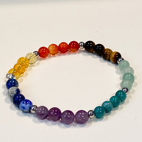 7 chakras bracelet, amethyst, lapis lazuli, amazonite, aventurine, citrine, tiger's eye, carnelian, Valentine's Day gift, 8mm beads